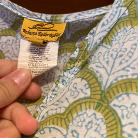 Roberta Roller Rabbit Green Blockprint Swim Cover Up Tunic 100% Cotton Sz L - Picture 3 of 4